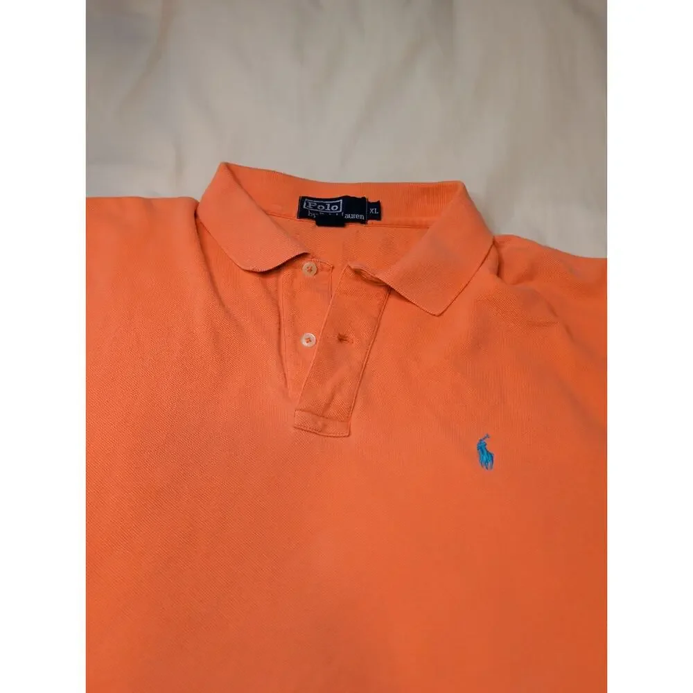 Polo Ralph Lauren Men's Polo Shirt Orange Short Sleeve Blue Pony Cotton Mesh XL